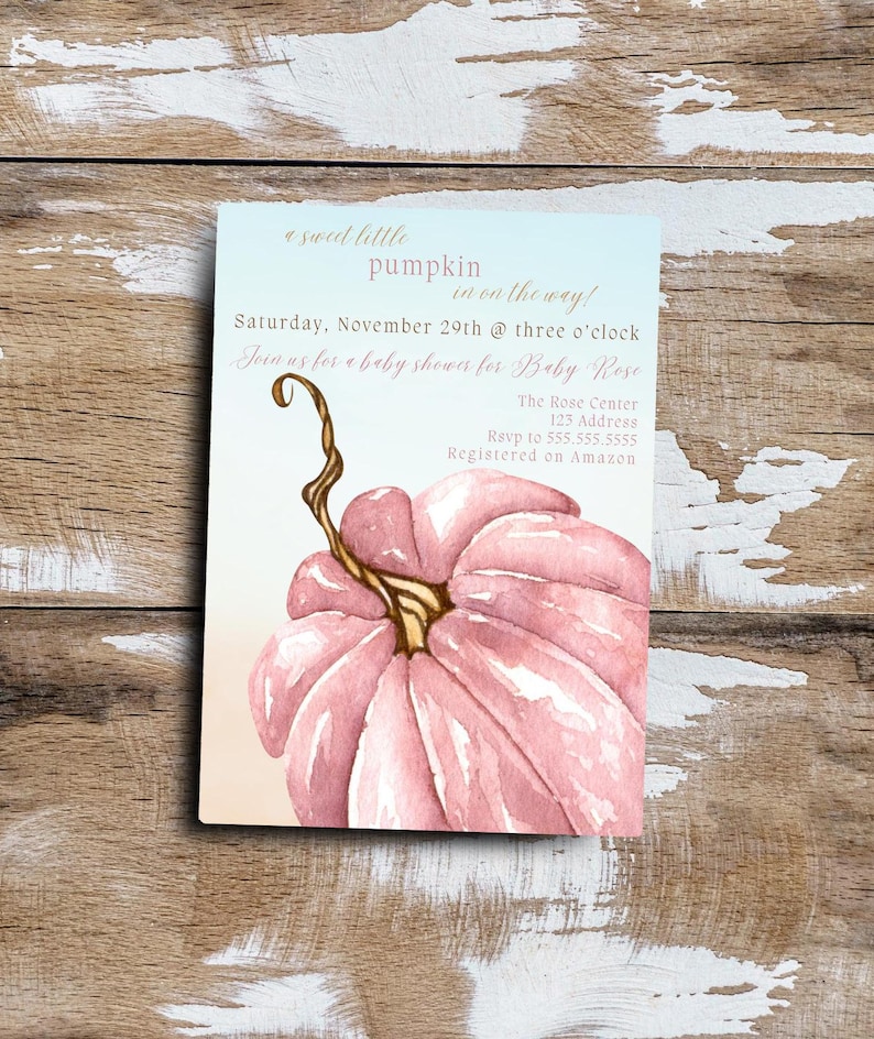 Sweet Little Pumpkin Baby Girl Shower Birth Announcement Fall Autumn