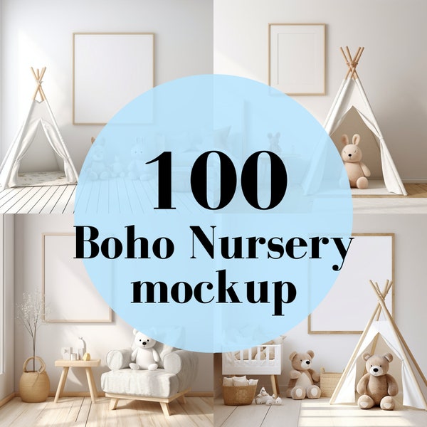 100 Boho Nursery frame mockup bundle |  kids room mockup | Children room mock up | nursery room mockup | nursery mockup | baby room mockup