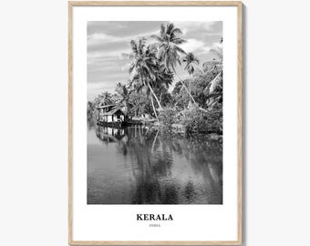 Kerala Photo Print Black and White, India Poster, Alappuzha Wall Art, Backwaters Decor