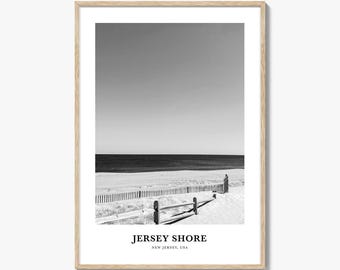 Svartvit fototryck av Jersey Shore, affisch med USA, väggkonst i New Jersey