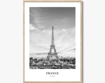 フランスの写真プリント（白黒）、パリのポスター、イル・ド・フランスのウォールアート、エッフェル塔の装飾