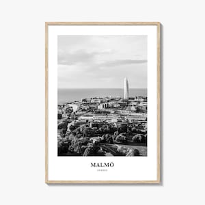 Impresión fotográfica en blanco y negro de Malmö, póster de Suecia, arte mural de Escania, decoración de Turning Torso