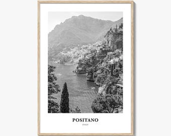 Positano Photo Print Black and White, Italy Poster, Campania Wall Art, Amalfi Coast Decor