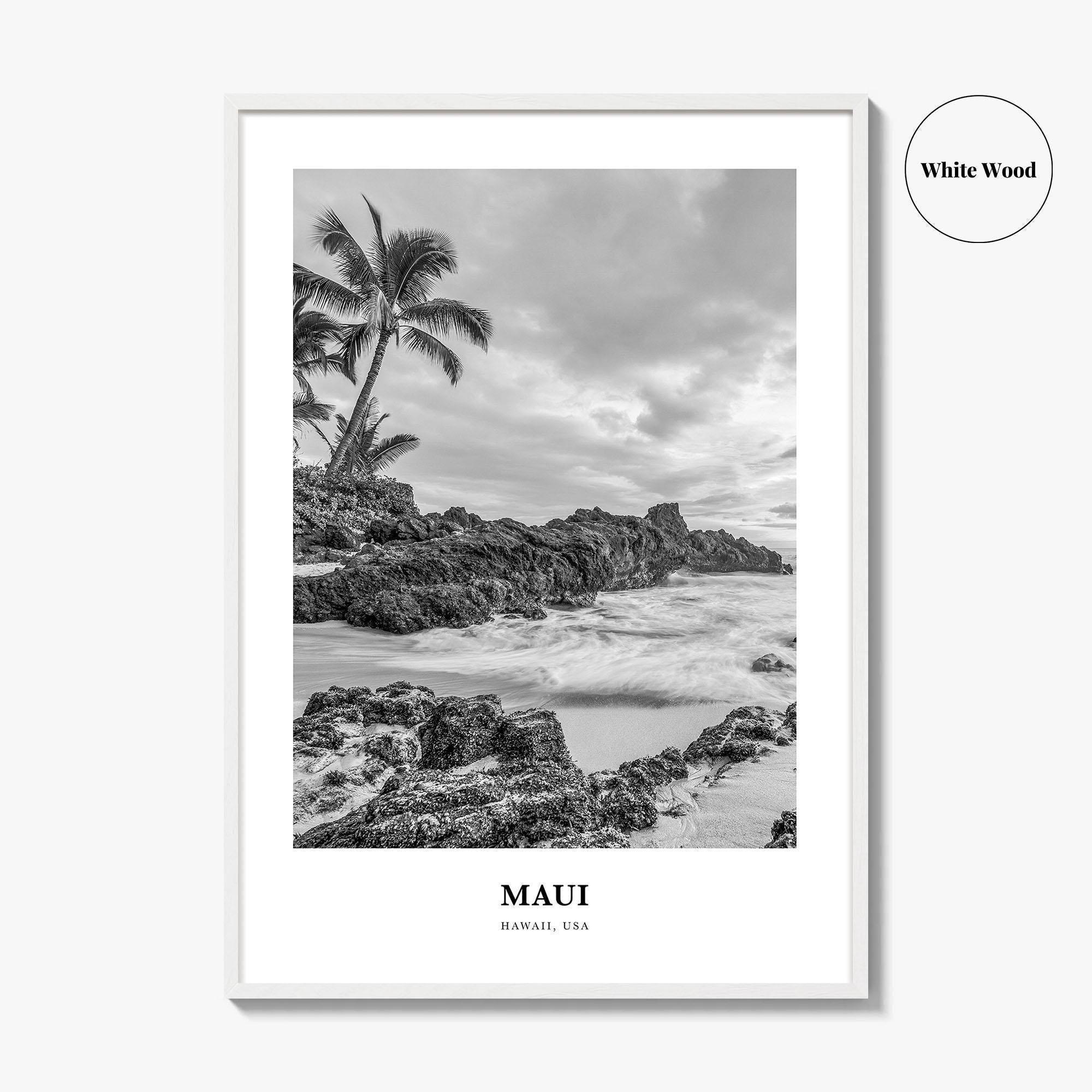マウイ島の写真プリント（白黒）、ハワイのポスター、ハワイのウォール