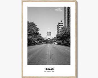 Texas Photo Print Black and White, United States Poster, Capitol Building Wall Art, Austin Decor