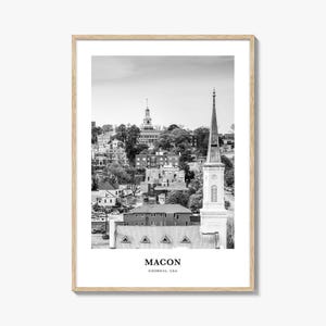 Svartvit fototryck av Macon, Georgia-poster, väggkonst i USA