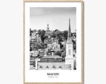 Impresión fotográfica en blanco y negro de Macon, póster de Georgia, arte mural de Estados Unidos