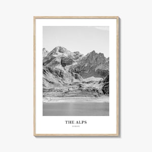 The Alps Travel Poster: Black and White Mountain Photography