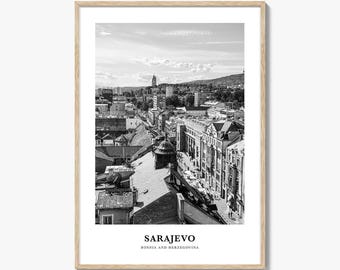 Sarajevo Photo Print Black and White, Bosnia and Herzegovina Poster, Wall Art, Latin Bridge Decor
