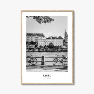 Basel Photo Print Black and White, Switzerland Poster, Rhine Wall Art, Minster Decor