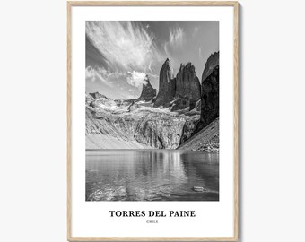 Torres del Paine Photo Print Black and White, Chile Poster, Magallanes Region Wall Art