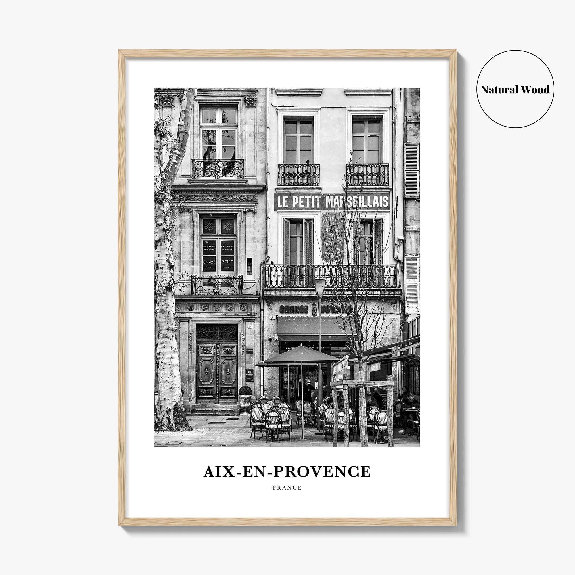 エクスアンプロヴァンスの白黒写真プリント：フランス旅行ポスター