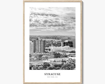 Syracuse, Nowy Jork, czarno-biały wydruk fotograficzny, plakat w Stanach Zjednoczonych, sztuka ścienna w stanie Nowy Jork