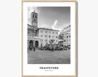 Trastevere Photo Print Black and White, Lazio Poster, Italy Wall Art, Rome Decor