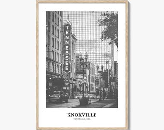 Poster di viaggio di Knoxville, Tennessee: stampa fotografica della città in bianco e nero