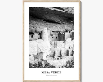 Impresión fotográfica en blanco y negro del Parque Nacional Mesa Verde, póster de Colorado