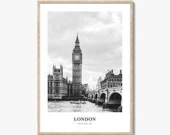 Impresión fotográfica de Londres en blanco y negro, póster de Inglaterra, arte mural del Reino Unido, decoración del Támesis