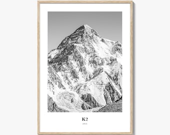 K2 Photo Print Black and White, Pakistan Poster Gilgit Baltistan Wall Art Karakoram Decor