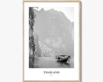 Thailand Travel Poster: Black and White Landscape Photography Print