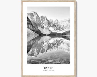 Banff Photo Print Black and White, Alberta Poster, Canada Wall Art, Moraine Lake Decor