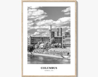 Impresión fotográfica de Columbus, Georgia, en blanco y negro, póster de EE. UU., arte mural del río Chattahoochee