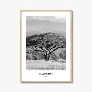 Poster di viaggio dello Zimbabwe: stampa fotografica di paesaggi in bianco e nero