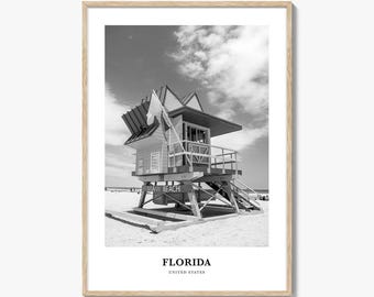 Impresión fotográfica de Florida en blanco y negro, póster de Miami Beach, arte mural de EE. UU., decoración de South Beach