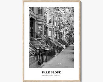 Stampa fotografica in bianco e nero di Park Slope, poster di New York, arte murale di Brooklyn, decorazioni degli Stati Uniti
