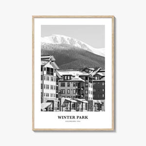 Czarno-biały wydruk ze zdjęciem Winter Park, plakat w Kolorado, sztuka ścienna w Kolorado, wystrój w Kolorado