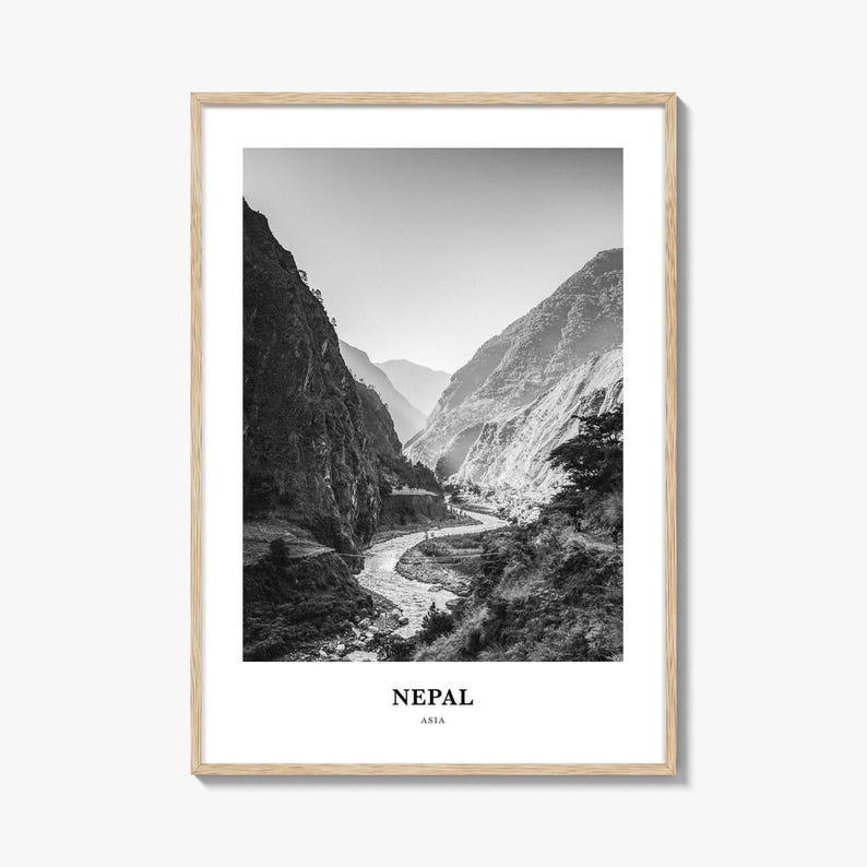 Nepal Photo Print Black and White, Bagmati Province Poster, Kathmandu Valley Wall Art image 1