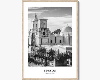 Tucson Photo Print Black and White, Arizona Poster, Sonoran Wall Art, Mission San Xavier Decor