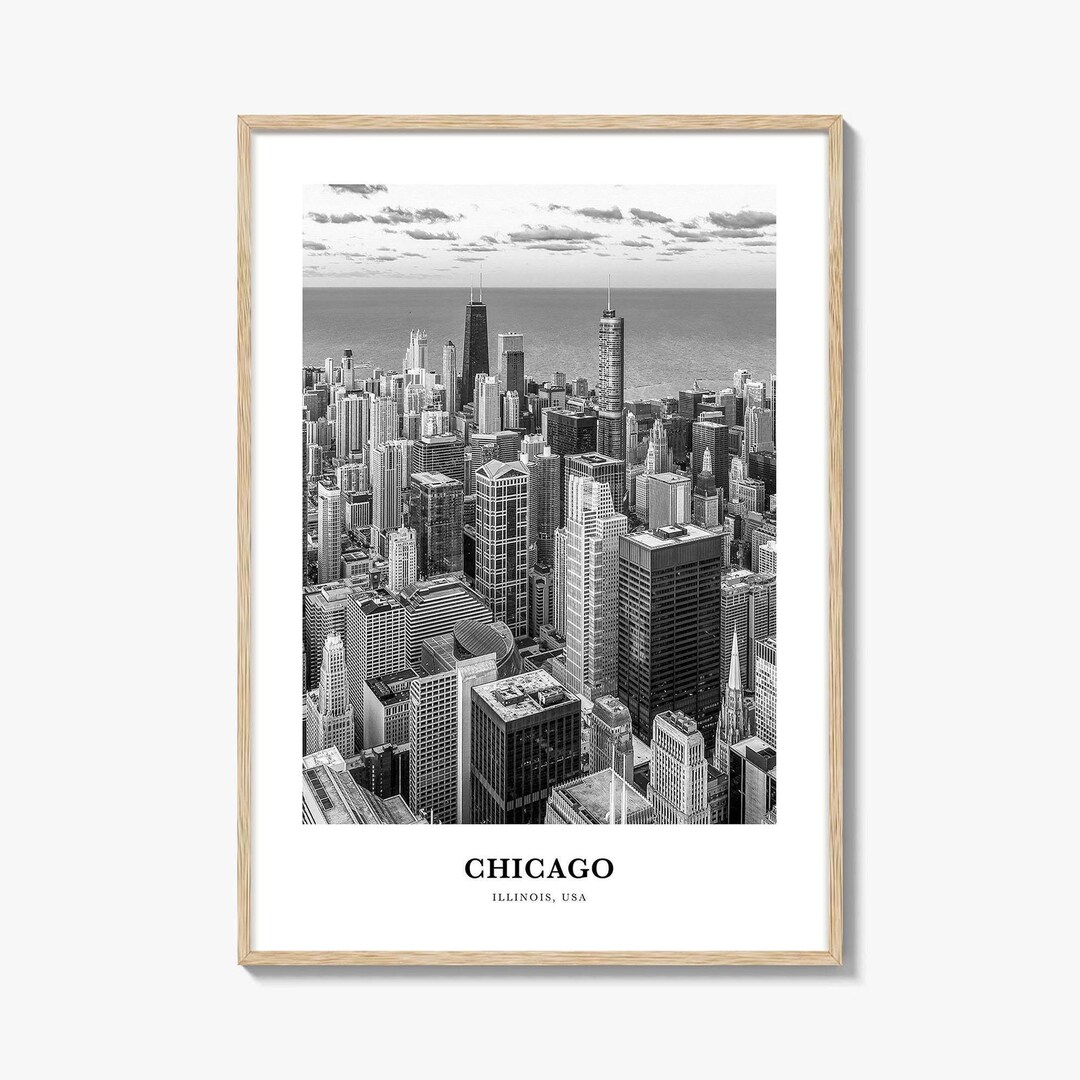 Chicago Skyline Art Print: Black and White Travel Poster - Etsy