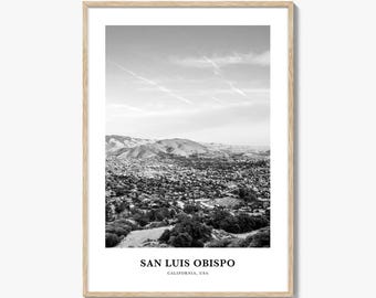 Impresión fotográfica en blanco y negro de San Luis Obispo, póster de California, arte mural de la Costa Central