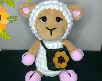 Crochet Sheep Pattern | Shelby Sheep Digital PDF Arigurumi Pattern | Make a Crochet sheep/ lamb with flower crossbody bag