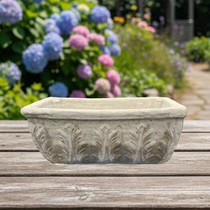 Concrete Tulip Rectangle Planter, 15 Inch Cement Floral Flower Box Garden Decor