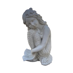 Sitting Mermaid (Sm) Concrete Statue - Natural Concrete