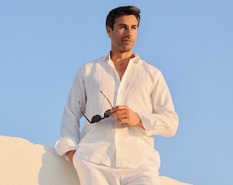 White Linen Shirt For Men - 100% Natural Linen Shirt