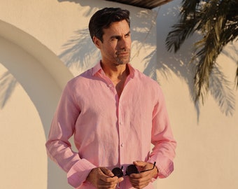 Pink Linen Shirt For Men - 100% Linen Shirt