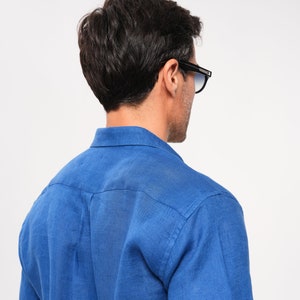 Blue Linen Shirt For Men 100% Natural Linen Shirt image 8