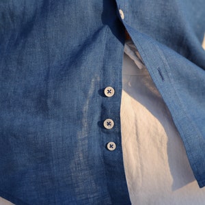 Blue Linen Shirt For Men 100% Natural Linen Shirt image 5