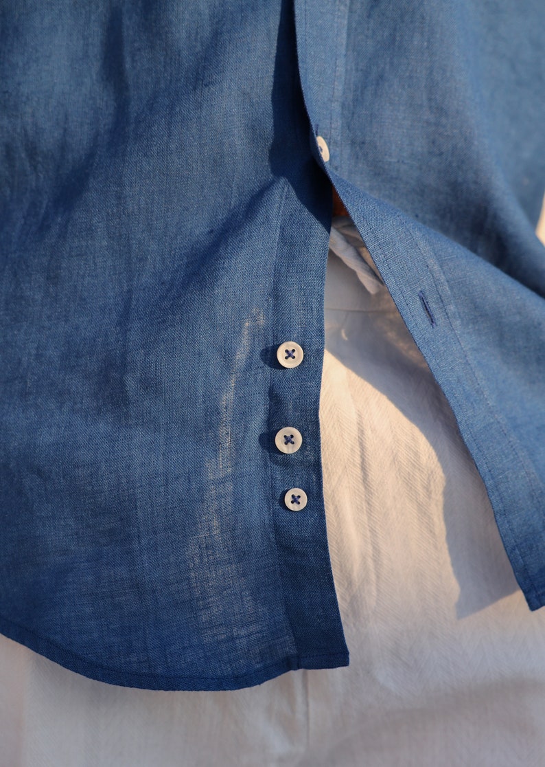 Blue Linen Shirt For Men 100% Natural Linen Shirt image 5