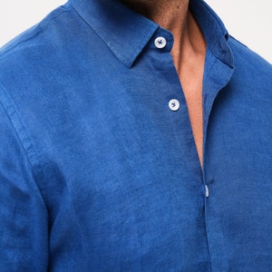 Blue Linen Shirt For Men 100% Natural Linen Shirt image 7
