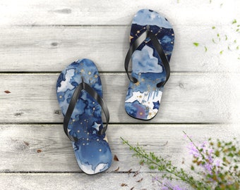 Starry Night Sky Flip Flops - Celestial Patterned Summer Sandals with Comfortable EVA Sole