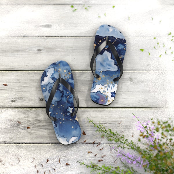 Starry Night Sky Flip Flops - Celestial Patterned Summer Sandals with Comfortable EVA Sole