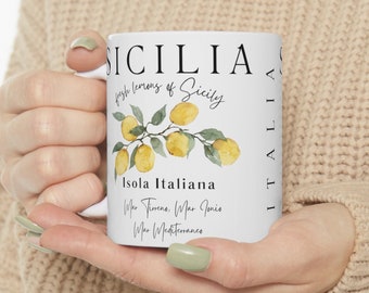 Sicilia Italy Coffee Mug, Sicilia Lemons Mug, Sicily Island Italy Mug, Italy Gift, Italian Coffee Mug, Sicilian Gift Ceramic Mug 11oz