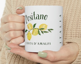 Positano Italien Kaffeetasse, Zitronentasse, Italien Amalfiküste Tasse, Italien Geschenk, italienische Kaffeetasse, Zitronen Keramiktasse 11oz