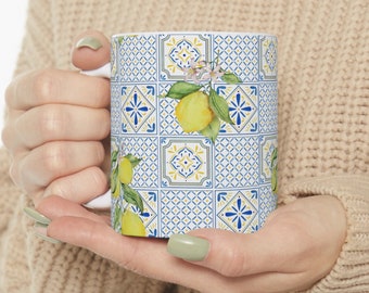 Italy Inspired Coffee Mug, Lemons Mug, Italy Inspired Lemon Tiles Ceramic Mug, Italy Gift, Italian Coffee Mug, Lemons Ceramic Mug 11oz