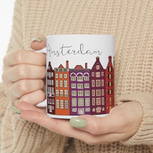 Amsterdam Coffee Mug, Cute Amsterdam Houses  Mug, Amsterdam Gift, Netherlands Mug Ceramic Mug 11oz