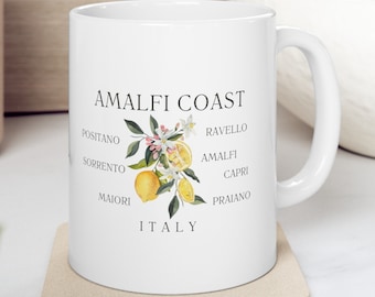 Mok Italië Amalfikust, mok Italië citroenen, Italië Amalfikust cadeau, Italië cadeau, Italiaanse koffiemok, citroenen keramische mok 11oz