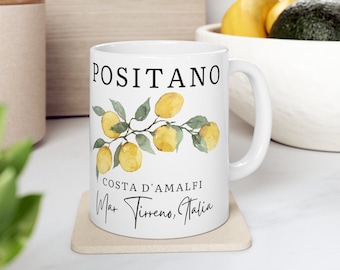 Positano Italië koffiemok, citroenen mok, Italië Amalfi kust mok, Italië geschenk, Italiaanse koffiemok, citroenen keramische mok 11oz